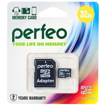 Карта памяти 32Gb microSDHC Card Ciass 10. Perfeo