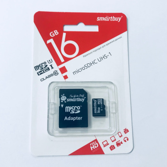 Карта памяти 16Gb microSDHC Card Ciass 10. Smartbuy. + адаптер